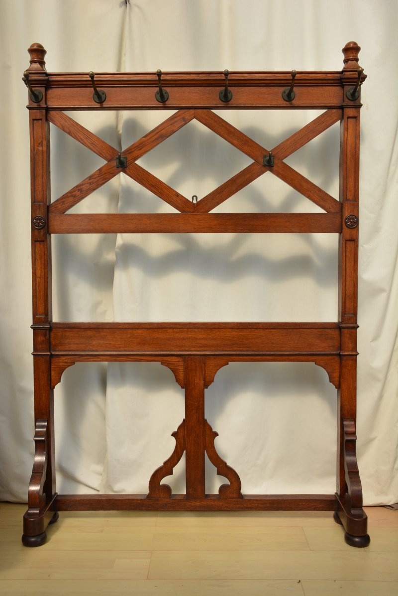 English Victorian Gothic Coat Stand Oak Hall Stand in the Manner Of Pugin